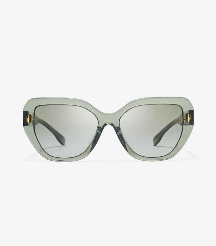 Tory Burch designer sunglasses & eyewear Miller Oversized Cat-Eye Sunglasses in TRANSPARENT SAGE/ LIGHT GREY GRADIENT front