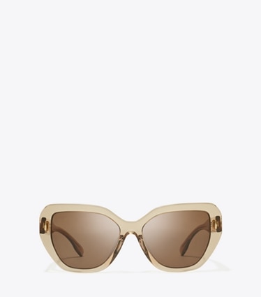 Tory Burch designer sunglasses & eyewear Miller Oversized Cat-Eye Sunglasses in TRANSPARENT BROWN/ DARK BROWN front