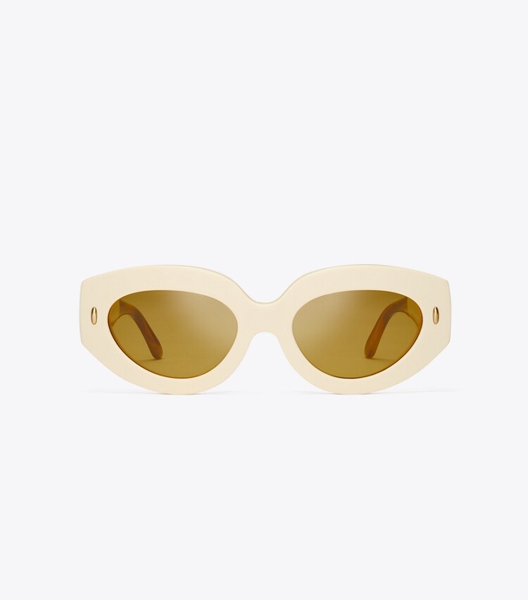 Tory Burch designer sunglasses & eyewear Miller Oversized Cat-Eye Sunglasses in IVORY/HONEY WOOD front