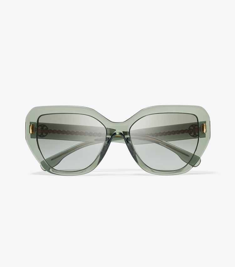 Tory Burch designer sunglasses & eyewear Miller Oversized Cat-Eye Sunglasses in TRANSPARENT SAGE/ LIGHT GREY GRADIENT overhead