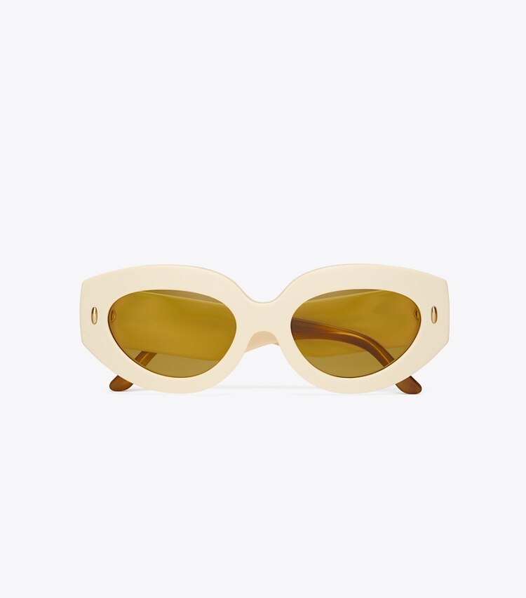 Tory Burch designer sunglasses & eyewear Miller Oversized Cat-Eye Sunglasses in IVORY/HONEY WOOD overhead