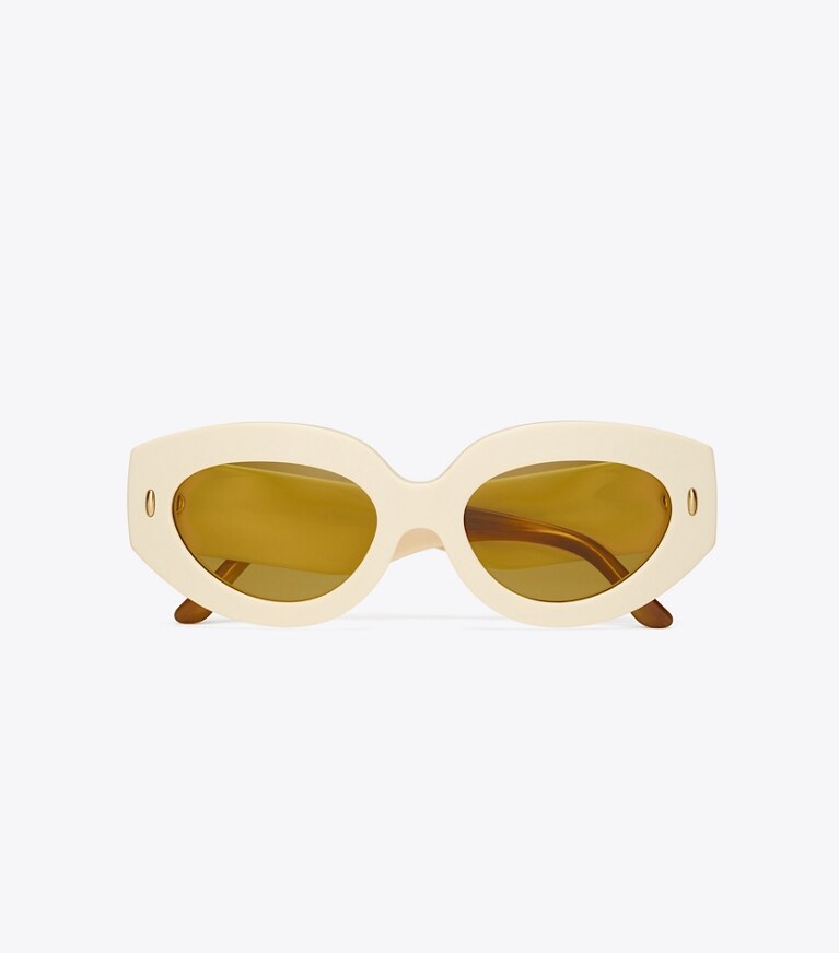Tory Burch designer sunglasses & eyewear Miller Oversized Cat-Eye Sunglasses in IVORY/HONEY WOOD front