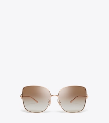 Tory Burch designer sunglasses & eyewear Miller Oversized Metal Butterfly Sunglasses in ROSE GOLD/LIGHT BROWN GRADIENT front