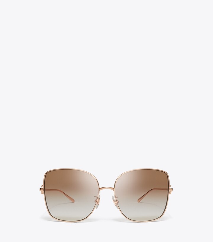 Tory Burch designer sunglasses & eyewear Miller Oversized Metal Butterfly Sunglasses in ROSE GOLD/LIGHT BROWN GRADIENT front