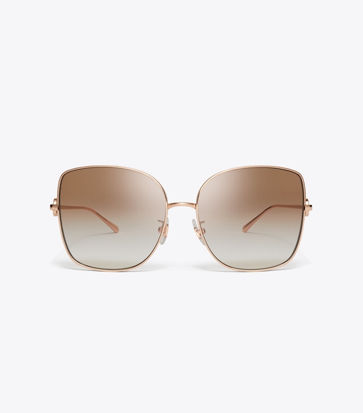 Tory Burch designer sunglasses & eyewear Miller Oversized Metal Butterfly Sunglasses in ROSE GOLD/LIGHT BROWN GRADIENT front