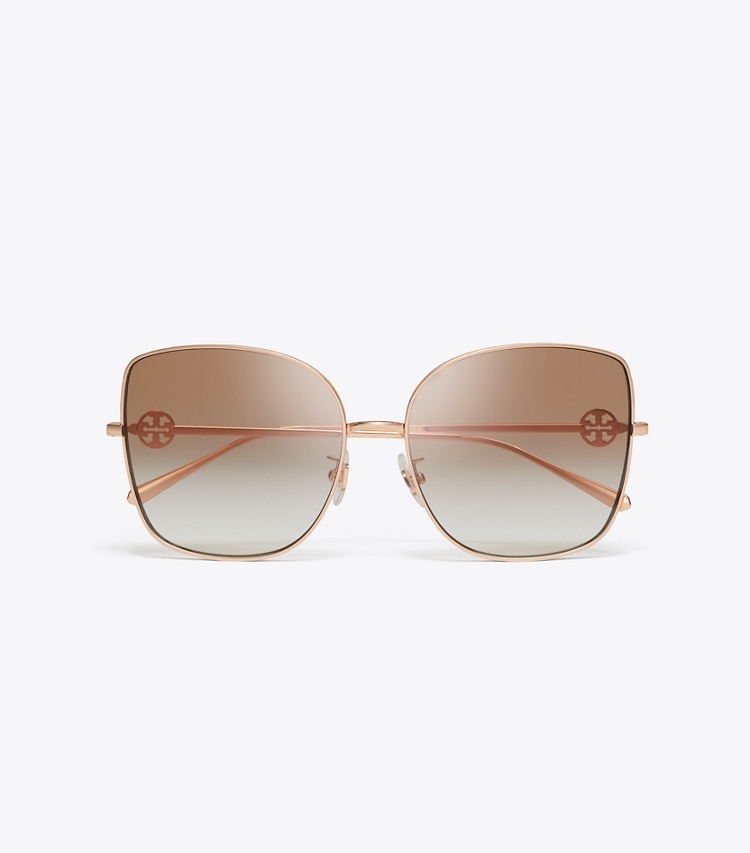 Tory Burch designer sunglasses & eyewear Miller Oversized Metal Butterfly Sunglasses in ROSE GOLD/LIGHT BROWN GRADIENT overhead