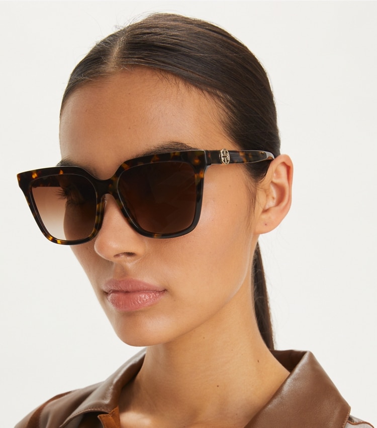 Tory Burch designer sunglasses & eyewear Miller Oversized Square Sunglasses in MILKY PINK/BROWN GRADIENT accessory on model