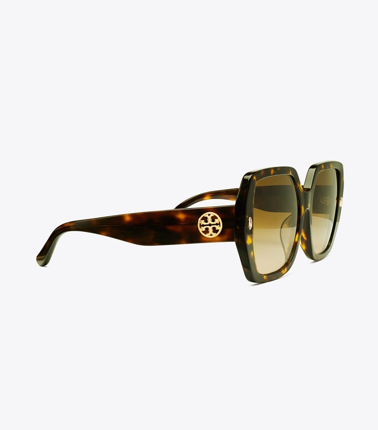 Tory Burch designer sunglasses & eyewear Miller Oversized Square Sunglasses in DARK TORTOISE/BROWN GRADIENT detail