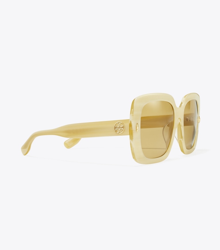 Tory Burch designer sunglasses & eyewear Miller Oversized Square Sunglasses in IVORY HORN/OCHRE front