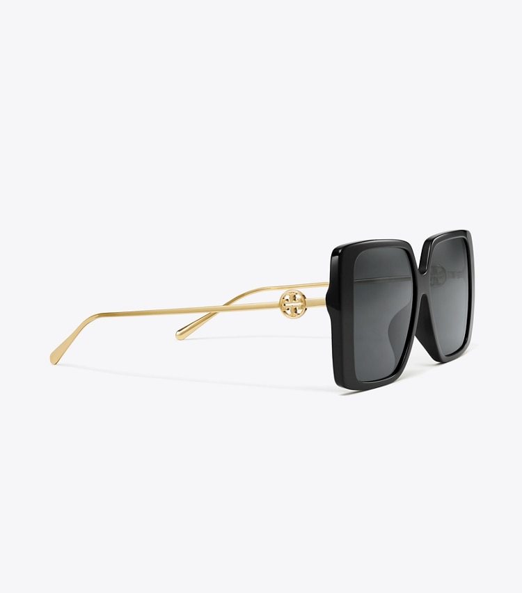 Tory Burch designer sunglasses & eyewear Miller Oversized Square Sunglasses in BLACK/DARK GREY detail