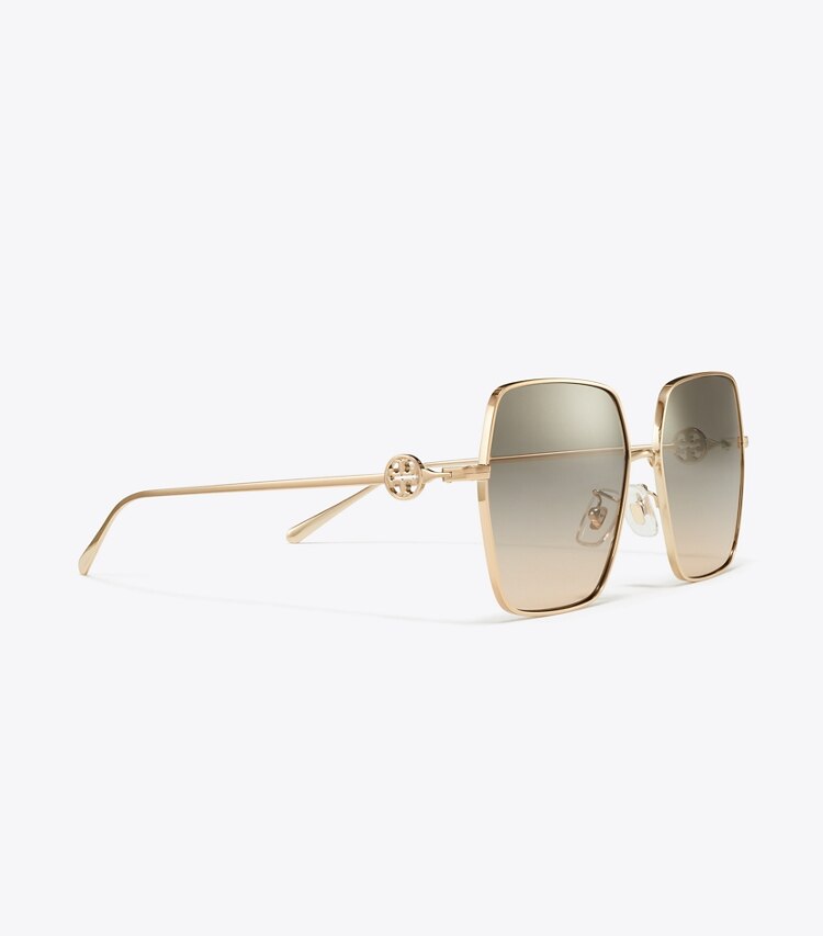 Tory Burch designer サングラス＆アイウェア ミラー オーバーサイズ スクエア サングラス in LIGHT ROSE GOLD/LIGHT BROWN GRADIENT ディテール