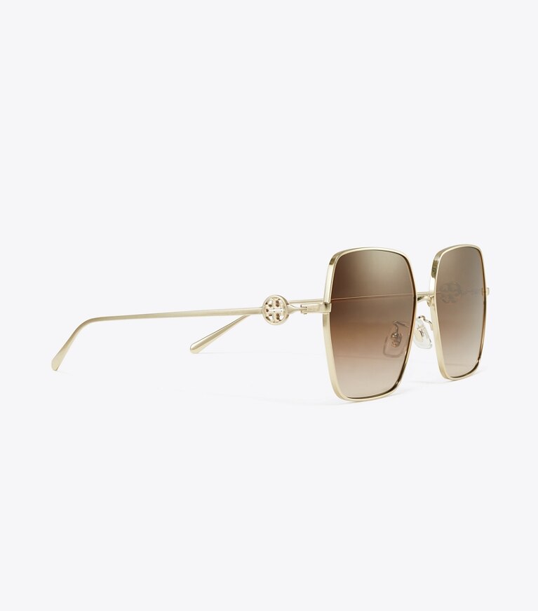 Tory Burch designer sunglasses & eyewear Miller Oversized Square Sunglasses in BRUSHED LIGHT GOLD/BROWN GRADIENT detail