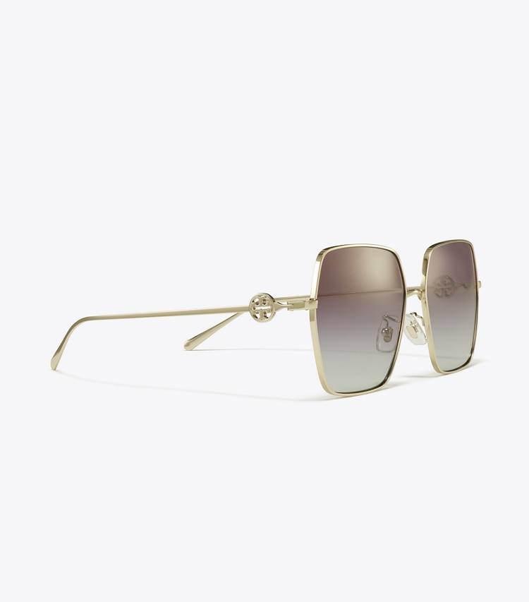Tory Burch designer sunglasses & eyewear Miller Oversized Square Sunglasses in SHINY LIGHT GOLD/GREY GRADIENT VIOLET detail