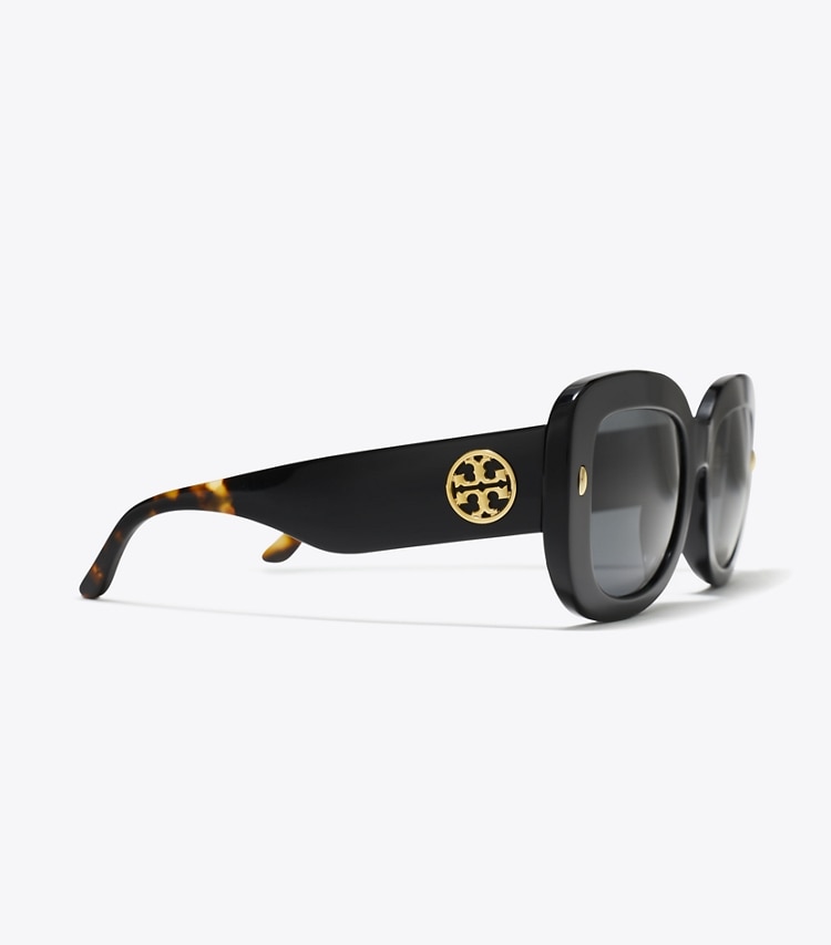 Tory Burch designer sunglasses & eyewear Miller Oversized Square Sunglasses in BLACK/VINTAGE TORTOISE detail