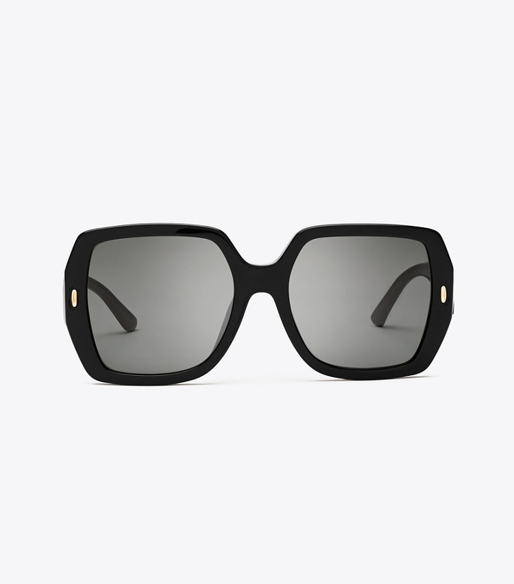 Tory Burch designer sunglasses & eyewear Miller Oversized Square Sunglasses in BLACK/SOLID GREY front
