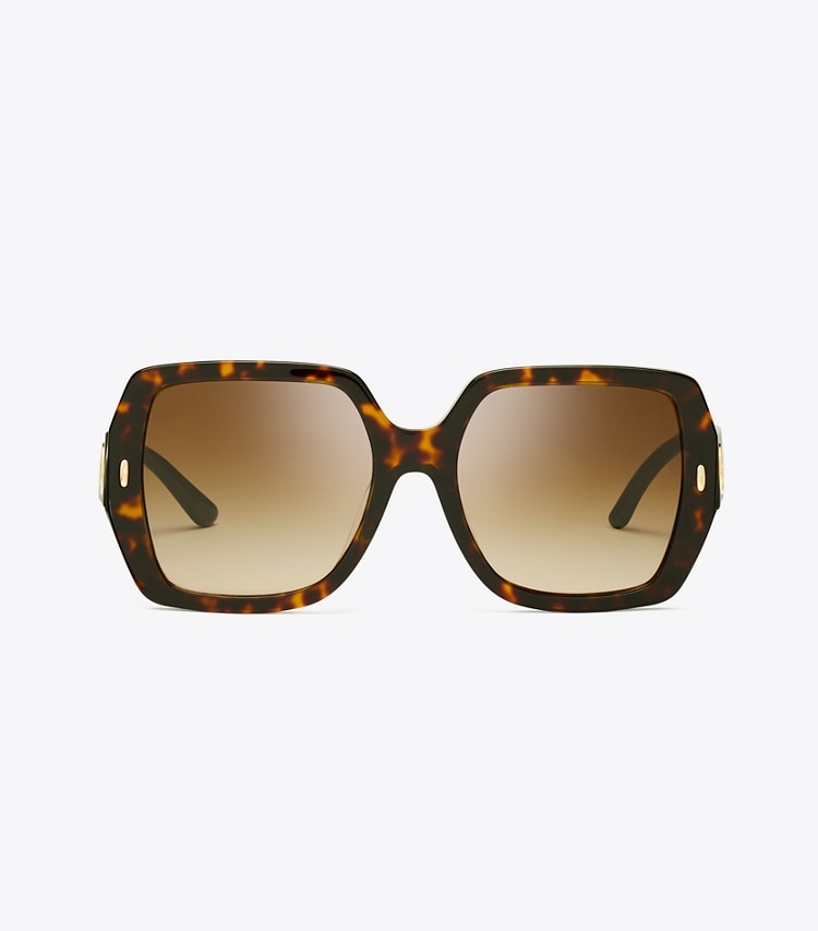 Tory Burch designer sunglasses & eyewear Miller Oversized Square Sunglasses in DARK TORTOISE/BROWN GRADIENT front