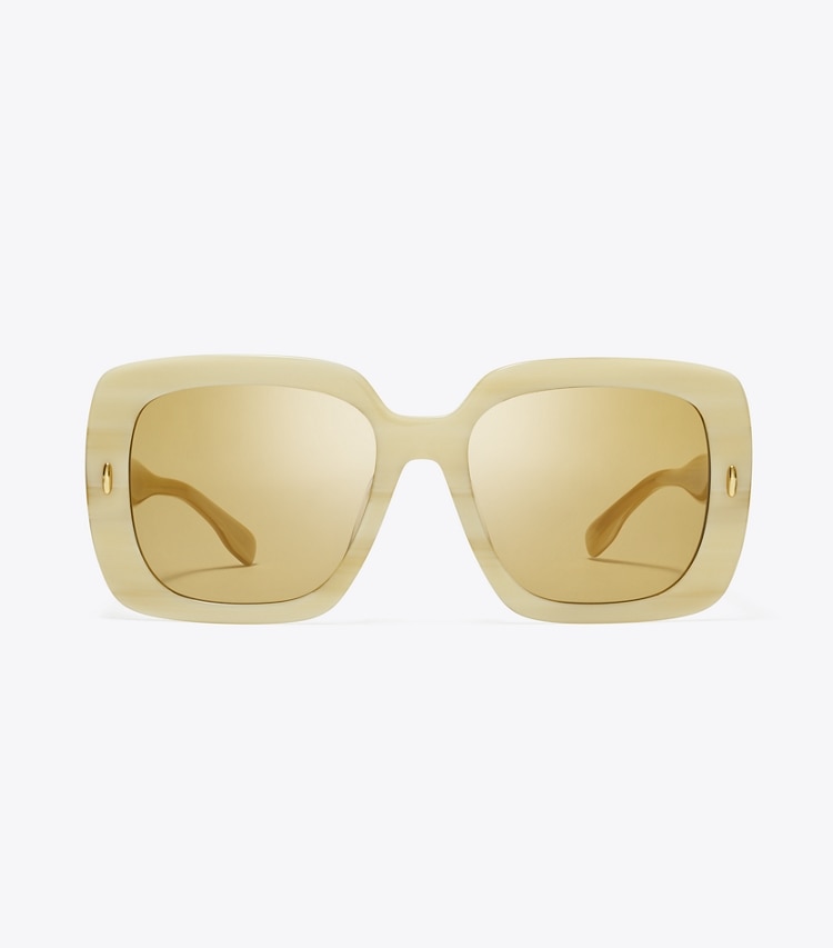 Tory Burch designer sunglasses & eyewear Miller Oversized Square Sunglasses in IVORY HORN/OCHRE front