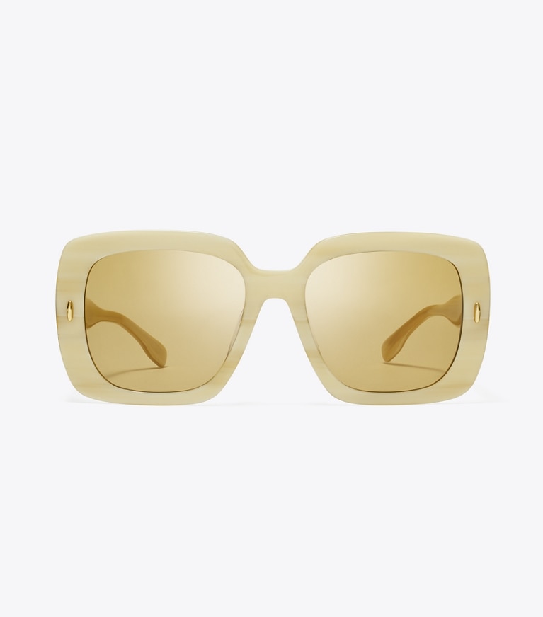 Tory Burch designer sunglasses & eyewear Miller Oversized Square Sunglasses in IVORY HORN/OCHRE front