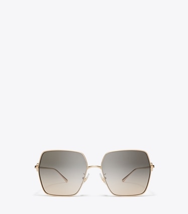Tory Burch designer サングラス&アイウェア ミラー オーバーサイズ スクエア サングラス in LIGHT ROSE GOLD/LIGHT BROWN GRADIENT front