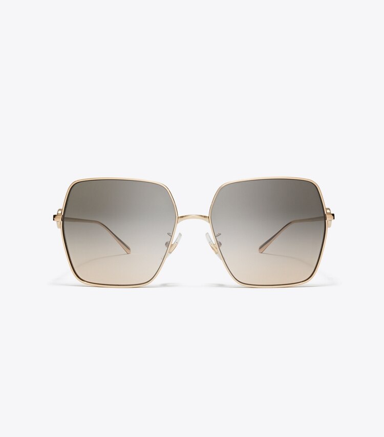 Tory Burch designer サングラス＆アイウェア ミラー オーバーサイズ スクエア サングラス in LIGHT ROSE GOLD/LIGHT BROWN GRADIENT front