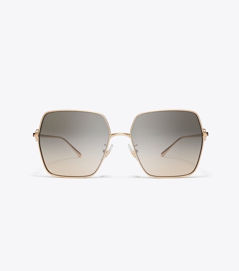 Tory Burch designer サングラス＆アイウェア ミラー オーバーサイズ スクエア サングラス in LIGHT ROSE GOLD/LIGHT BROWN GRADIENT front