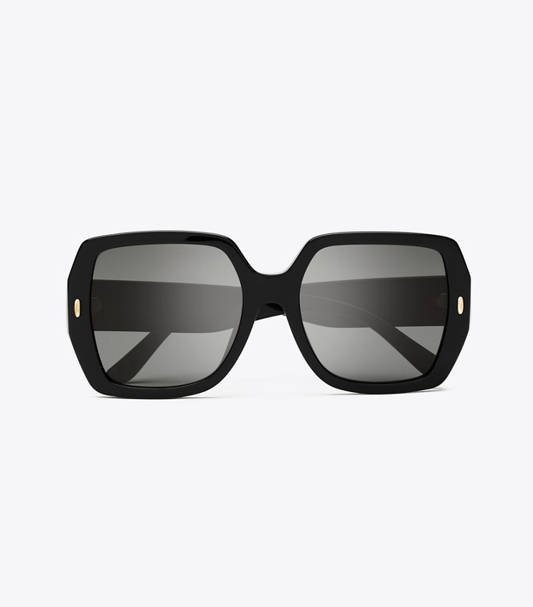 Tory Burch designer sunglasses & eyewear Miller Oversized Square Sunglasses in BLACK/SOLID GREY overhead