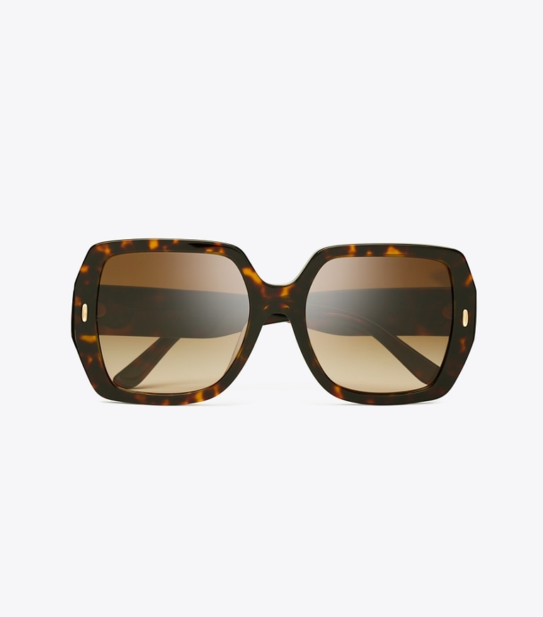 Tory Burch designer sunglasses & eyewear Miller Oversized Square Sunglasses in DARK TORTOISE/BROWN GRADIENT front