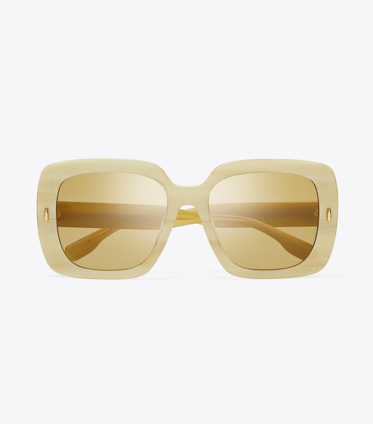 Tory Burch designer sunglasses & eyewear Miller Oversized Square Sunglasses in IVORY HORN/OCHRE overhead