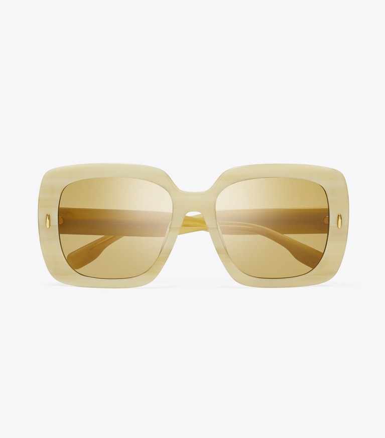 Tory Burch designer sunglasses & eyewear Miller Oversized Square Sunglasses in IVORY HORN/OCHRE front