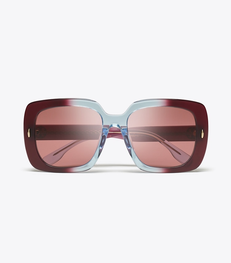 Tory Burch designer sunglasses & eyewear Miller Oversized Square Sunglasses in GRADIENT BURGUNDY/DARK VIOLET overhead