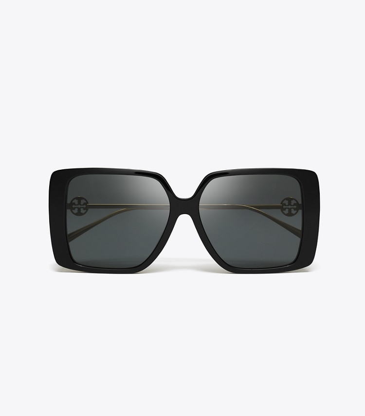 Tory Burch designer sunglasses & eyewear Miller Oversized Square Sunglasses in BLACK/DARK GREY overhead
