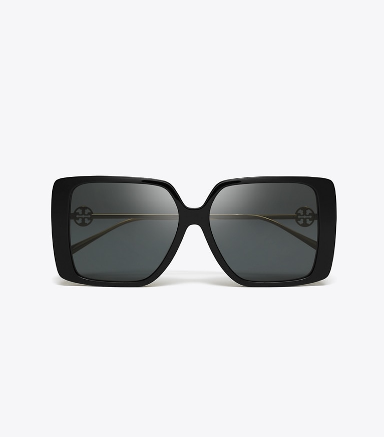 Tory Burch designer sunglasses & eyewear Miller Oversized Square Sunglasses in BLACK/DARK GREY front