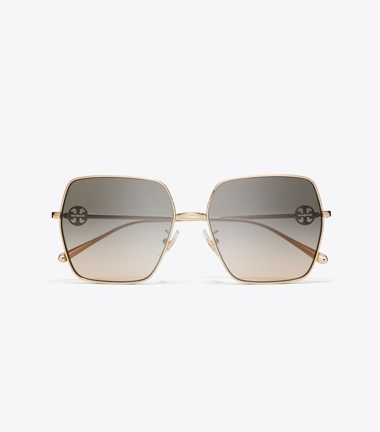 Tory Burch designer サングラス＆アイウェア ミラー オーバーサイズ スクエア サングラス in LIGHT ROSE GOLD/LIGHT BROWN GRADIENT オーバーヘッド