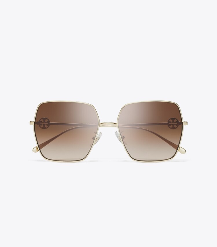 Tory Burch designer sunglasses & eyewear Miller Oversized Square Sunglasses in BRUSHED LIGHT GOLD/BROWN GRADIENT overhead