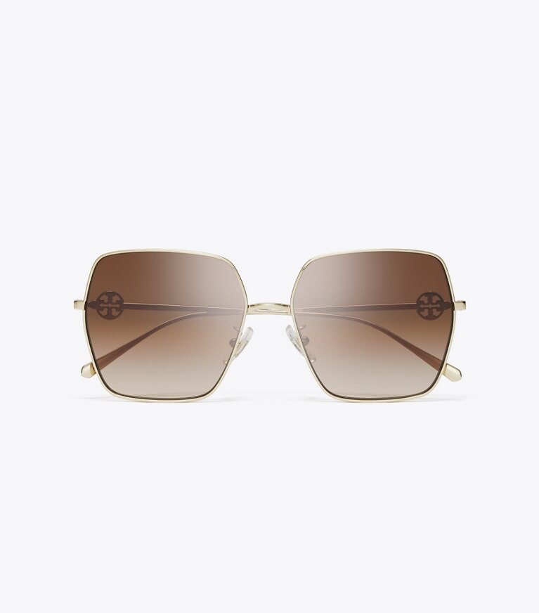 Tory Burch designer sunglasses & eyewear Miller Oversized Square Sunglasses in BRUSHED LIGHT GOLD/BROWN GRADIENT overhead