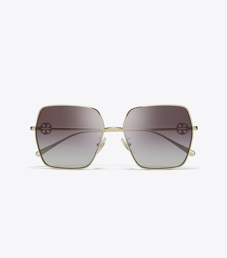 Tory Burch designer sunglasses & eyewear Miller Oversized Square Sunglasses in SHINY LIGHT GOLD/GREY GRADIENT VIOLET overhead