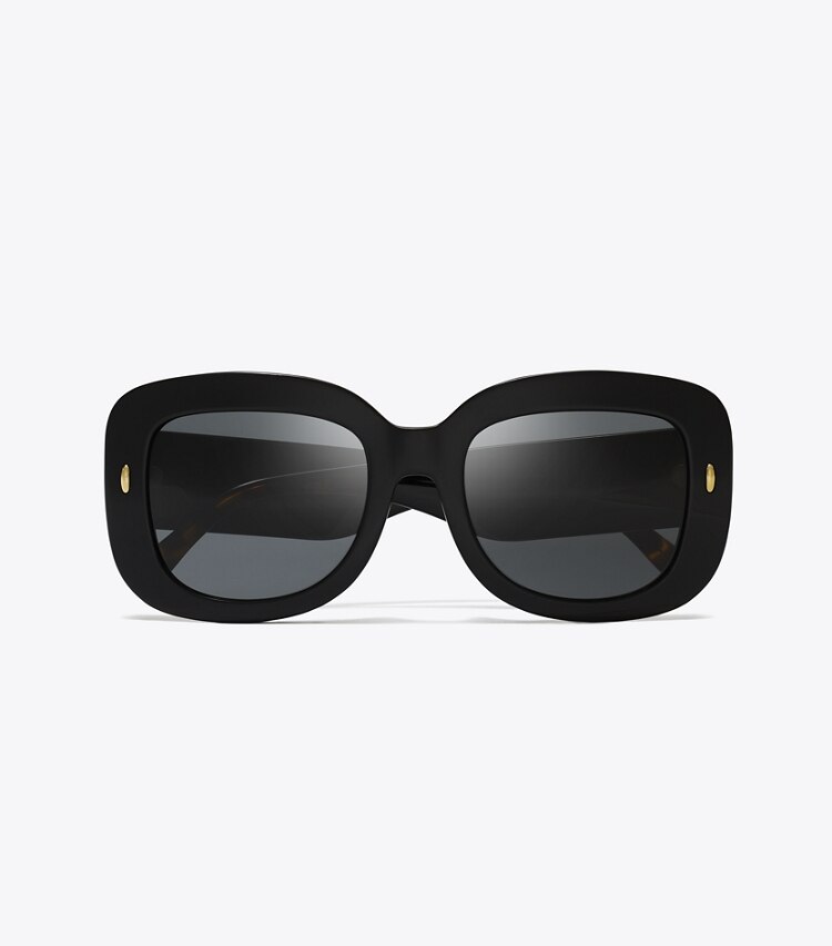 Tory Burch designer sunglasses & eyewear Miller Oversized Square Sunglasses in BLACK/VINTAGE TORTOISE overhead