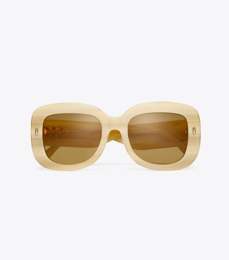 Tory Burch designer sunglasses & eyewear Miller Oversized Square Sunglasses in IVORY HORN overhead