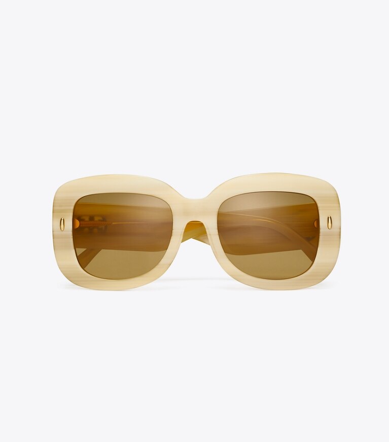 Tory Burch designer sunglasses & eyewear Miller Oversized Square Sunglasses in IVORY HORN overhead
