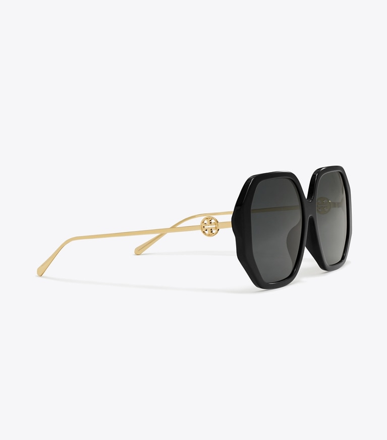 Tory Burch designer sunglasses & eyewear Miller Oversized Sunglasses in BLACK/DARK GREY front