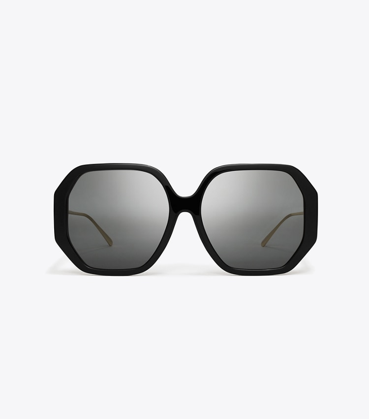 Tory Burch designer sunglasses & eyewear Miller Oversized Sunglasses in BLACK/DARK GREY front