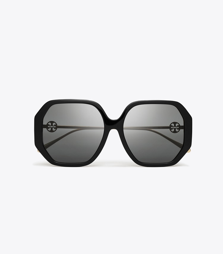Tory Burch designer sunglasses & eyewear Miller Oversized Sunglasses in BLACK/DARK GREY overhead