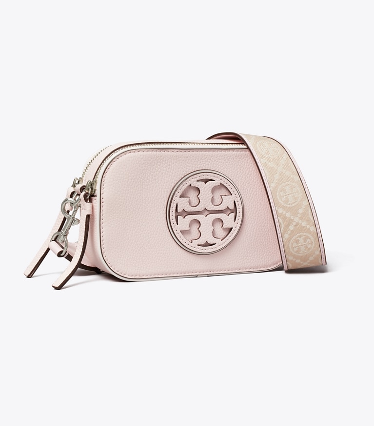 Tory Burch designer crossbody bags Miller Patent Border Mini Crossbody Bag in Pale Pink angle