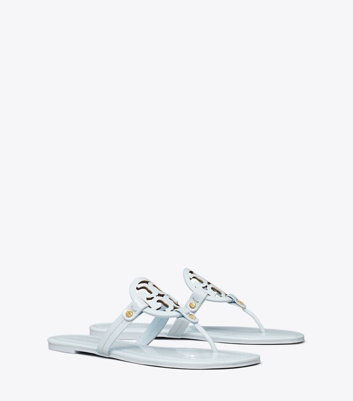 Tory Burch designer sandals Miller Patent Sandal in Ice Blue angle