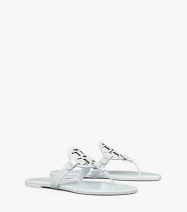 Tory Burch designer sandals Miller Patent Sandal in BLUE WHISPER angle