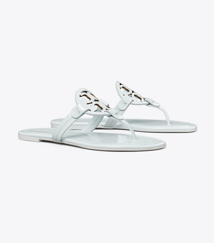 Tory Burch designer sandals Miller Patent Sandal in BLUE WHISPER angle