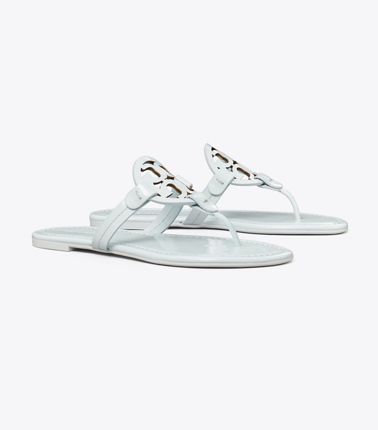 Tory Burch designer sandals Miller Patent Sandal in BLUE WHISPER angle
