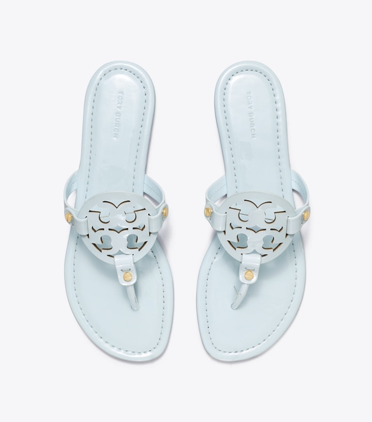 Tory Burch designer sandals Miller Patent Sandal in Ice Blue angle