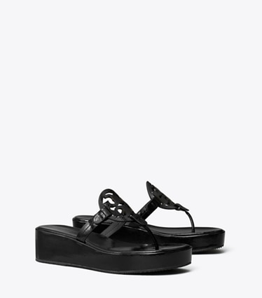 Tory Burch designer sandals Miller Patent Wedge Sandal in PERFECT BLACK angle