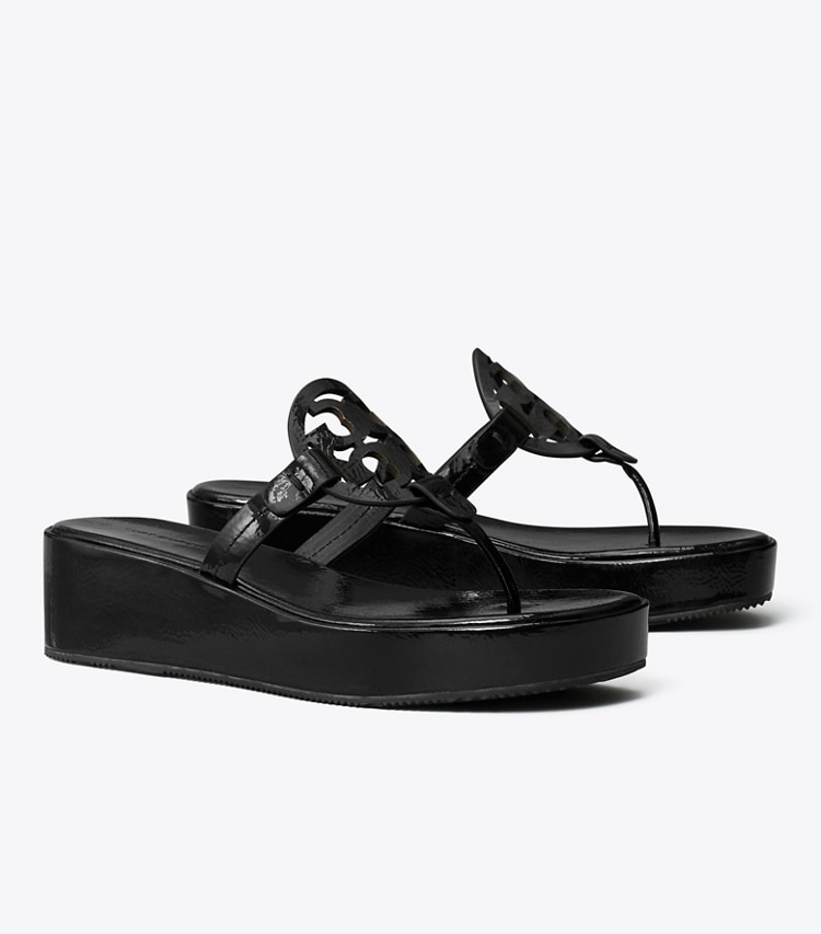 Tory Burch designer sandals Miller Patent Wedge Sandal in PERFECT BLACK angle